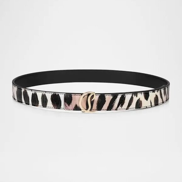 Christian Louboutin LOUBI54 CL Logo Reversible Leather Belt Gigi Leopard